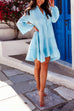 Mixiedress V Neck Bell Sleeve Button Down Tiered Swing Dress