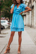 Mixiedress V Neck Ruffle Trim Waisted A-line Chiffon Dress