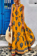 Mixiedress Tassle Deep V Neck Sleeveless Printed Maxi Swing Holiday Dress