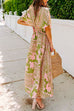 Mixiedress V Neck Kimono Sleeves Side Split Printed Maxi Holiday Dress