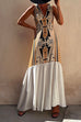 Mixiedress Sleeveless V Neck Printed Splice Maxi Swing Dress