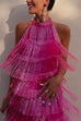 Mixiedress Halter Backless Sequin Fringe Layered Club Mini Dress