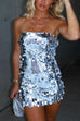 Mixiedress Strapless Off Shoulder Party Mini Sequin Dress