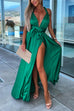 Mixiedress One Dress Three Ways Tie Waist High Slit Maxi Party Dress