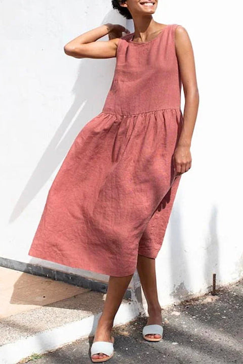 Mixiedress Solid Sleeveless Cotton Linen Midi Sundress