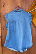 Mixiedress V Neck Ruffle Trim Sleeveless Denim Top