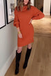 Mixiedress Turtleneck Balloon Sleeves Ribbed Knit Sweater Dress