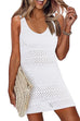 Mixiedress Side Slit Crochet Hollow Out Beach Cover Up Tank Mini Dress