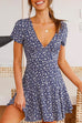 Mixiedress V Neck Short Sleeve Printed Mini Swing Dress