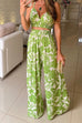 Mixiedress V Neck Crop Cami Top Elastic Waist Wide Leg Pants Printed Set