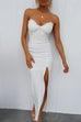 Strapless Like Shell Slit Bodycon Maxi Dress