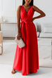 Mixiedress Wrap V Neck Tie Waist Sleeveless Maxi Swing Dress