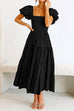 Mixiedress Square Collar Puff Sleeve Smocked Ruffle Tiered Dress