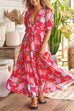 Mixiedress V Neck Button Up Floral Print Flowy Maxi Dress