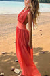 Mixiedress Deep V Neck Halter Backless Flowy Maxi Party Dress