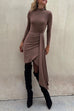 Mockneck Drape Front Waisted Tulip Bodycon Dress