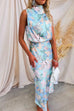 Mixiedress Irregular Tie Neck Waisted Floral Printed Maxi Satin Dress