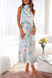 Mixiedress Irregular Tie Neck Waisted Floral Printed Maxi Satin Dress