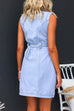 Lapel Sleeveless Button Up Belted Denim Dress