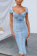 High Waist Slit Corset Denim Bodycon Dress