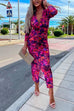 Mixiedress Deep V Neck Long Sleeve Ruched Slit Printed Bodycon Dress