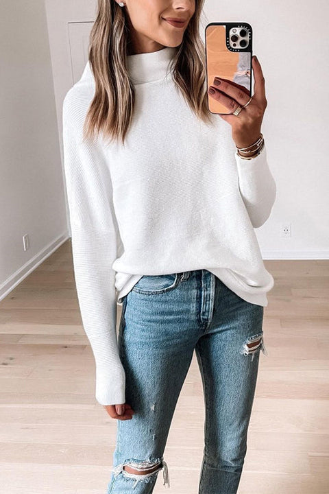 Mockneck Long Sleeves Solid Knitting Pullover Top