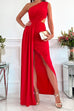 Mixiedress One Shoulder Cut Out Waist High Slit Maxi Party Dress