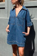 Mixiedress V Neck Pocketed Tara Denim Mini Dress