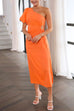 Mixiedress One Shoulder Drawstring Cut Out Side Split Long Dress