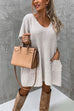 Mixiedress Oversized V Neck Short Sleeves Pocketed Poncho Sweater