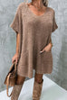 Mixiedress Oversized V Neck Short Sleeves Pocketed Poncho Sweater