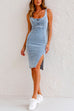 Mixiedress Adjustable Straps U Neck Slit Denim Bodycon Cami Dress