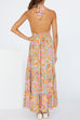 Mixiedress Criss Cross Halter Backless Cut Out Slit Floral Maxi Dress