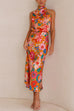 Mixiedress Tie Back Halter Sleeveless Waisted Maxi Floral Dress