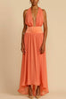 Mixiedress Deep V Neck Halter Backless Flowy Maxi Party Dress