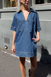 Mixiedress V Neck Pocketed Tara Denim Mini Dress