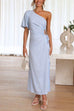 Mixiedress One Shoulder Drawstring Cut Out Side Split Long Dress