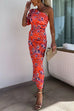 Mixiedress One Shoulder Waisted Floral Maxi Bodycon Dress