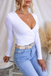 Mixiedress Wrap V Neck Long Sleeves Slim Fit Bottoming Top