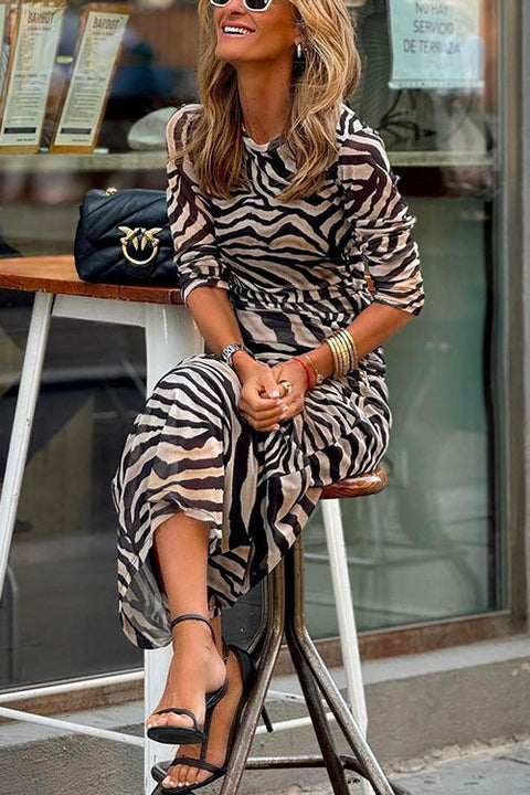 Mixiedress Long Sleeves Printed Stretchy Maxi Dress