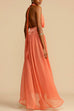 Mixiedress Deep V Neck Halter Backless Flowy Maxi Party Dress