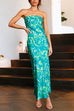 Mixiedress Strapless Tube Top Printed Satin Maxi Party Dress