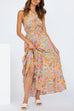 Mixiedress Criss Cross Halter Backless Cut Out Slit Floral Maxi Dress