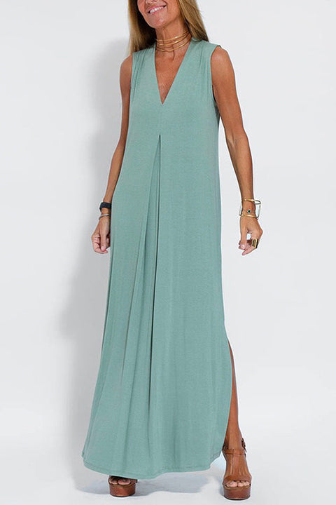 Mixiedress Sleeveless V Neck Side Split Maxi Dress