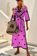 Mixiedress V Neck Tie Waist Side Split Bohemia Printed Maxi Dress