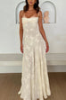 Mixiedress Spaghetti Strap Back Lace-up Applique Flower Lace Maxi Dress