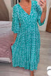 Mixiedress V Neck Half Sleeves Printed Swing Maxi Holiday Dress