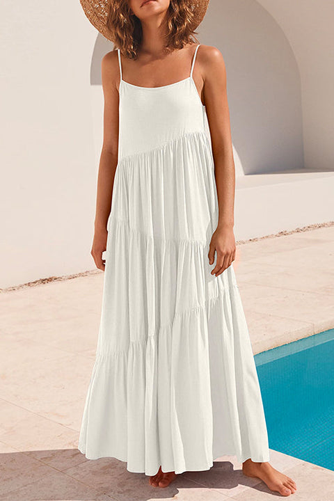 Mixiedress Adjustable Straps Tiered Maxi Beach Dress