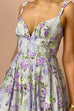 Spaghetti Strap Empire Waist Wisteria Print Swing Maxi Dress