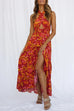 Mixiedress Criss Cross Halter Backless Cut Out Slit Floral Maxi Dress